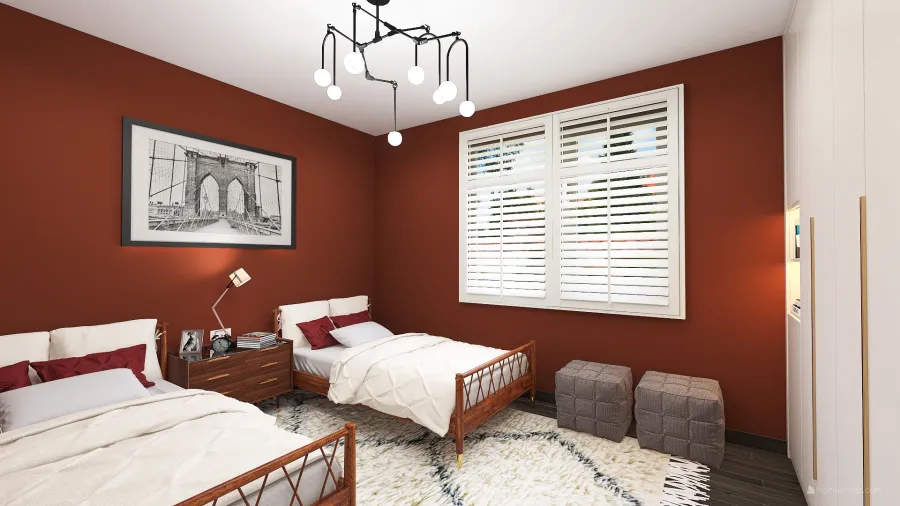 Modern δυοροφη οικια White Grey Red Black 3d design renderings