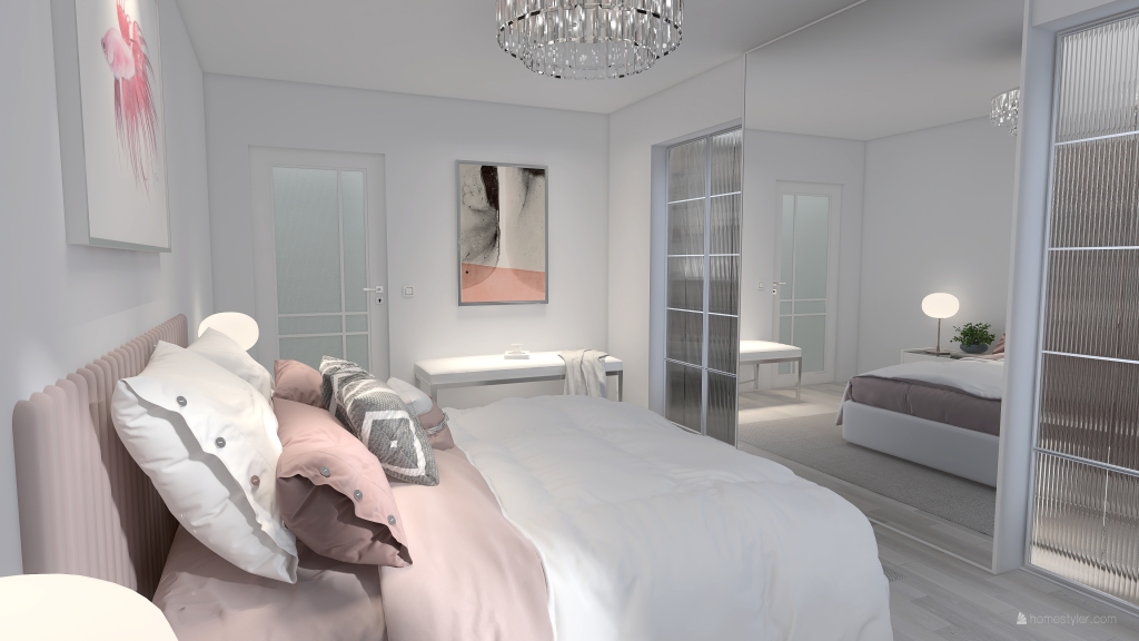 Contemporary White Yellow Green Orange ColdTones Master Bedroom 3d design renderings