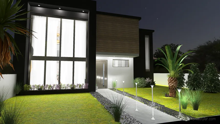 Modern δυοροφη οικια White Grey Red Black 3d design renderings