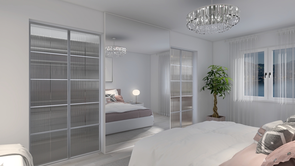 Contemporary White Yellow Green Orange ColdTones Master Bedroom 3d design renderings