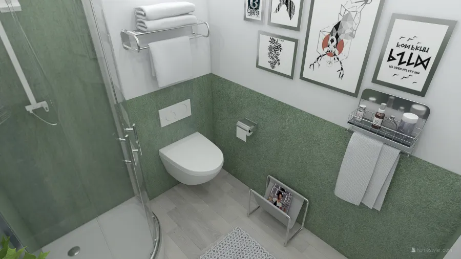Contemporary White Yellow Green Orange ColdTones Bathroom 3d design renderings