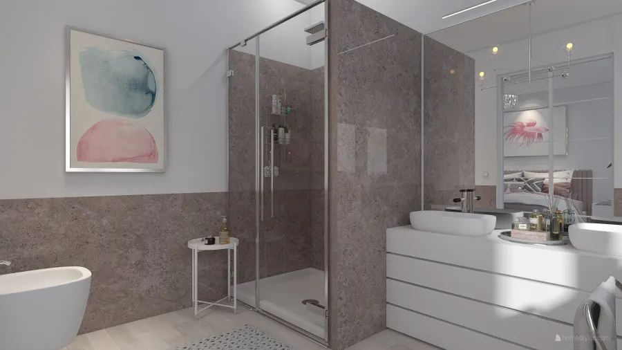 Contemporary White Yellow Green Orange ColdTones Master Bathroom 3d design renderings