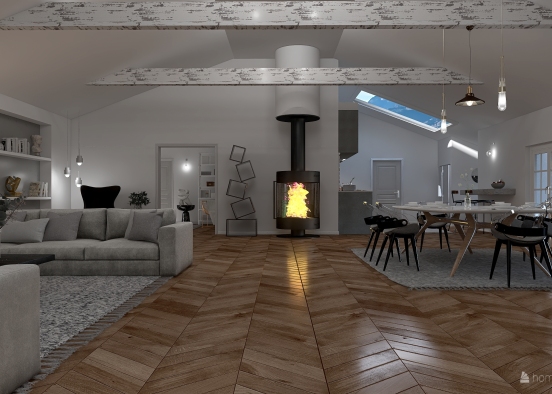 Grey Attic Apartment Design Rendering