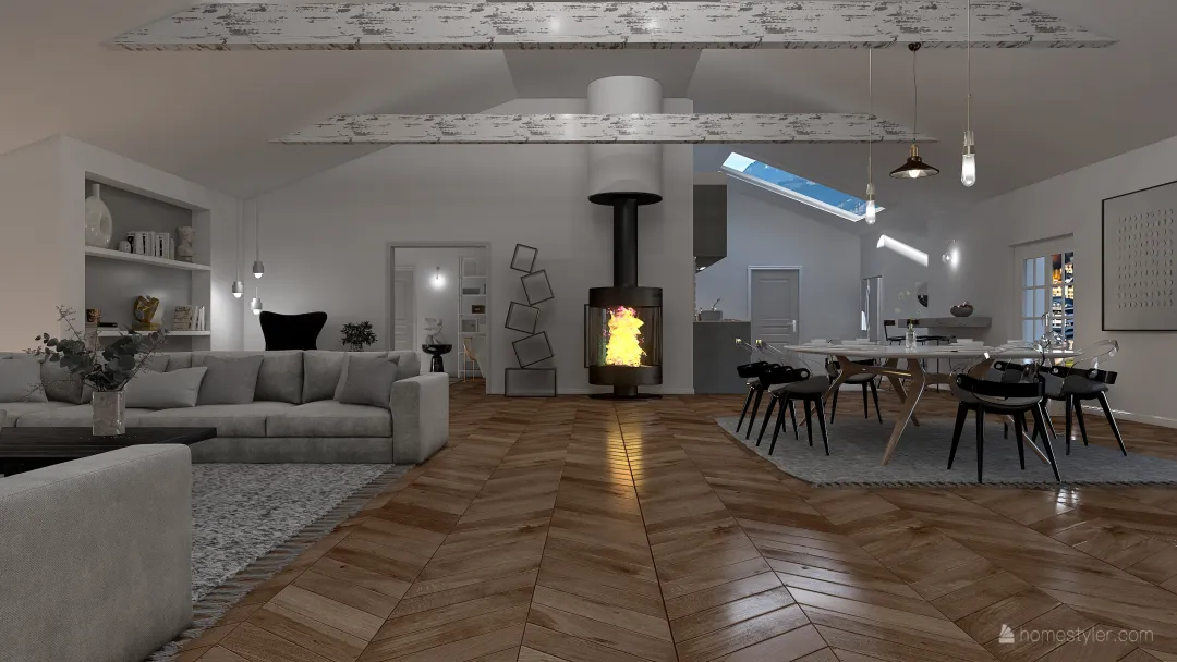 Grey Attic Apartment 3d design renderings