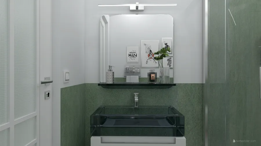 Contemporary White Yellow Green Orange ColdTones Bathroom 3d design renderings