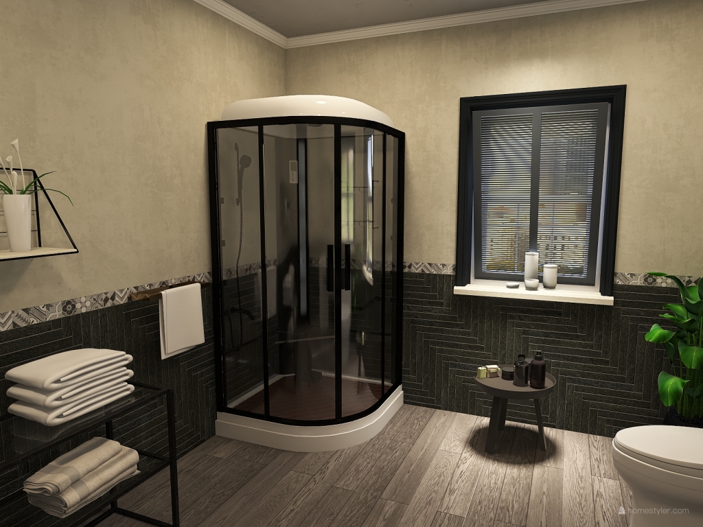 Bauhaus Contemporary Black White Bathroom 3d design renderings