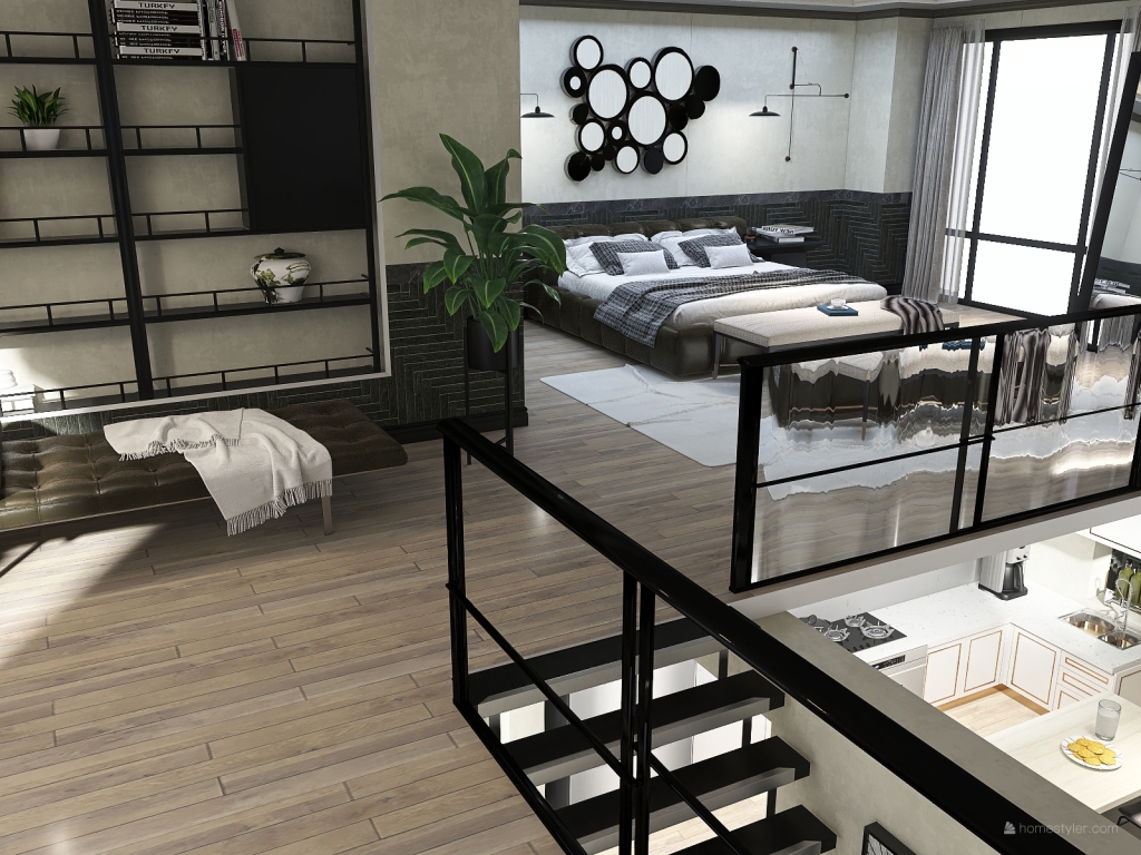 Bauhaus Contemporary Two-storey apartment with Bauhaus model collection Black White 3d design renderings