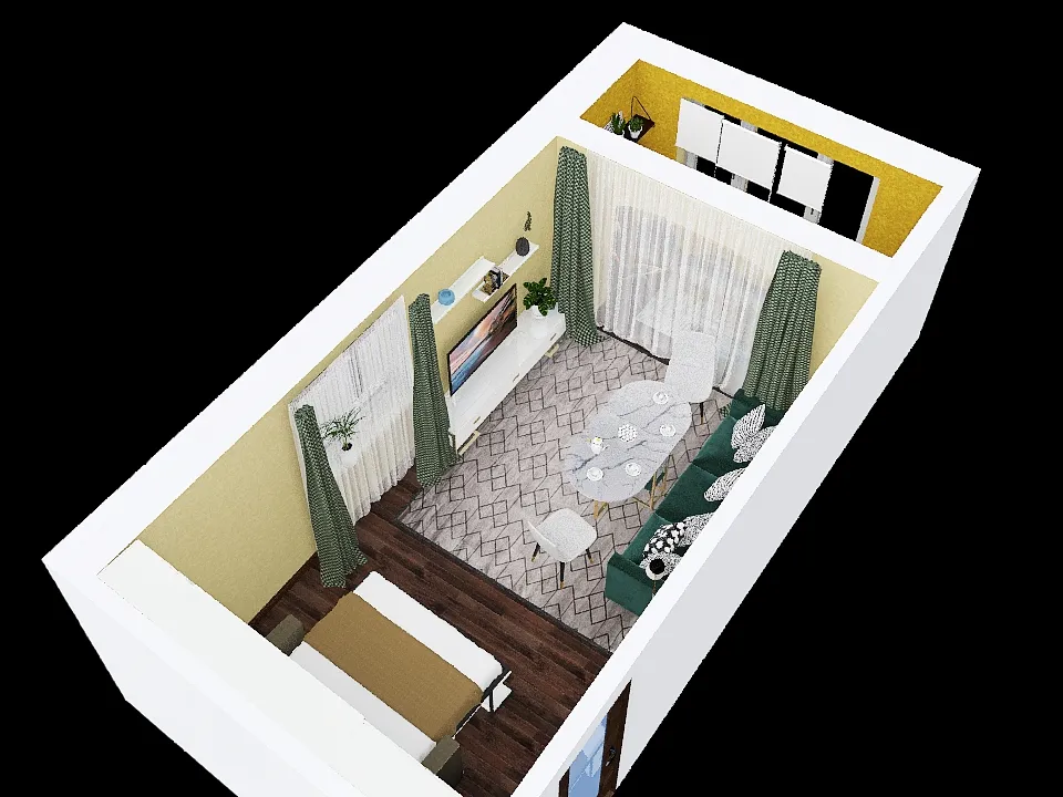 Copy of Спальня-гостиная и балкон 3d design renderings