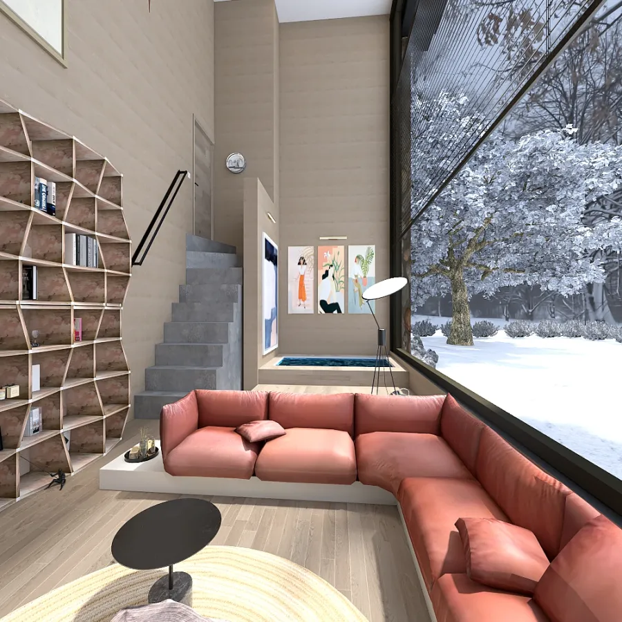 Asian WabiSabi Black snow house getaway WoodTones Grey Black 3d design renderings