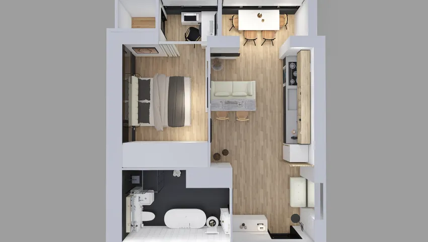 One bedroom apartment for just married  3d design picture 54.9