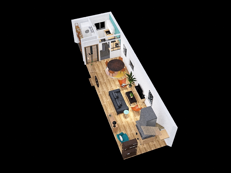 Living Room - Kitchen 3d design renderings
