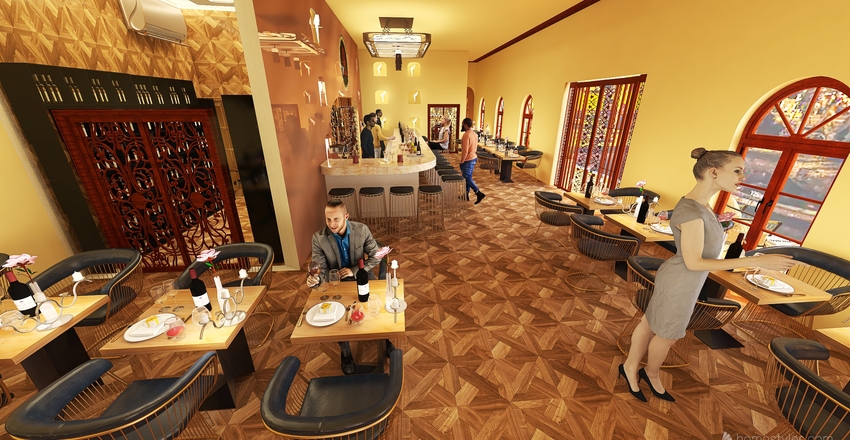 Arabella Wine Bar & Dining restaurant Interior Design Render