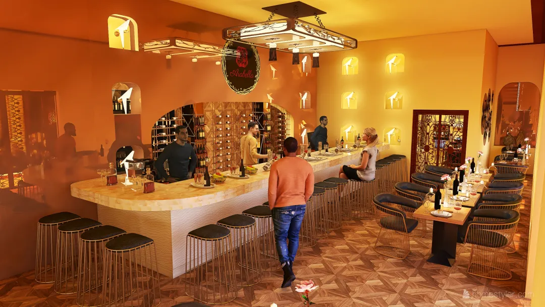 Arabella Wine Bar & Dining restaurant 3d design renderings