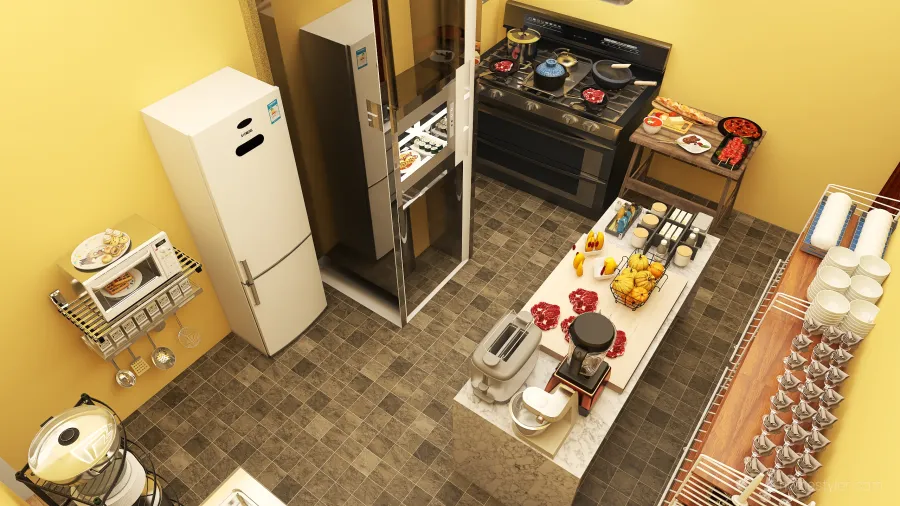 Open Kitchen 3d design renderings