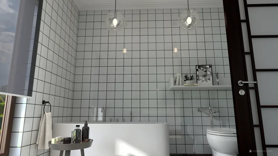 Bauhaus Industrial Black Grey White Master Bathroom 3d design renderings