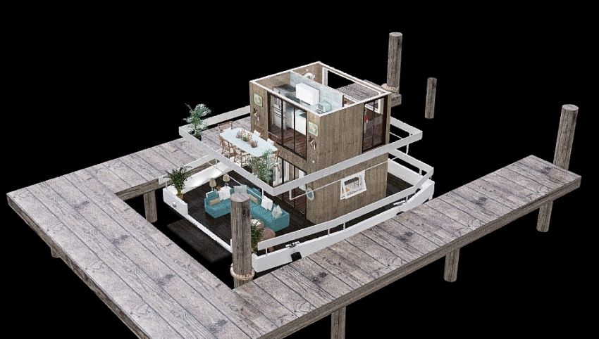 Tiny Houseboat in the Harbor 3d design picture 91.13