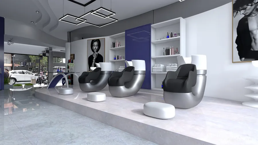 Modern Salón de peluquería DR Purple Grey White 3d design renderings