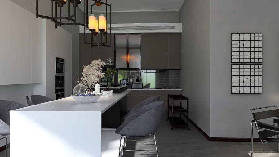 Bauhaus Industrial Black Grey White Living and Dining Room 3d design renderings