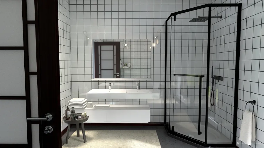 Bauhaus Industrial Black Grey White Master Bathroom 3d design renderings