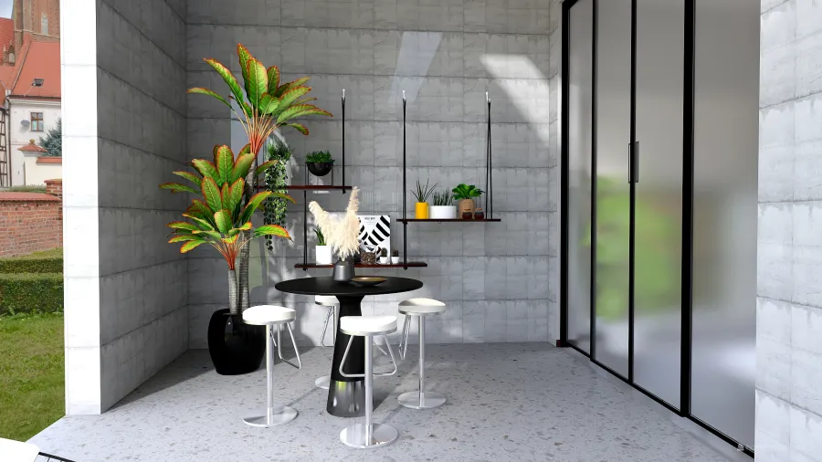 Bauhaus Industrial Black Grey White Terrace 3d design renderings