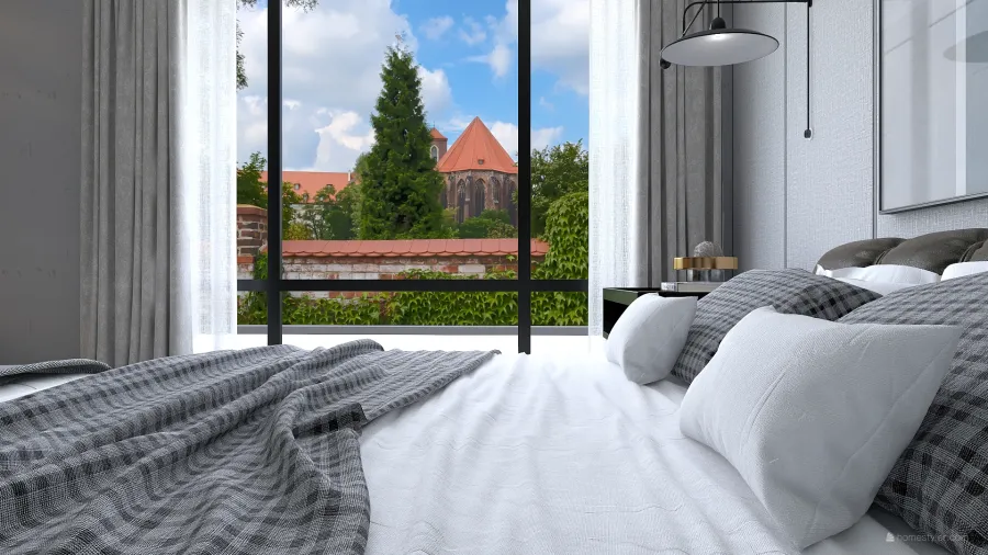 Bauhaus Industrial Black Grey White Master Bedroom 3d design renderings