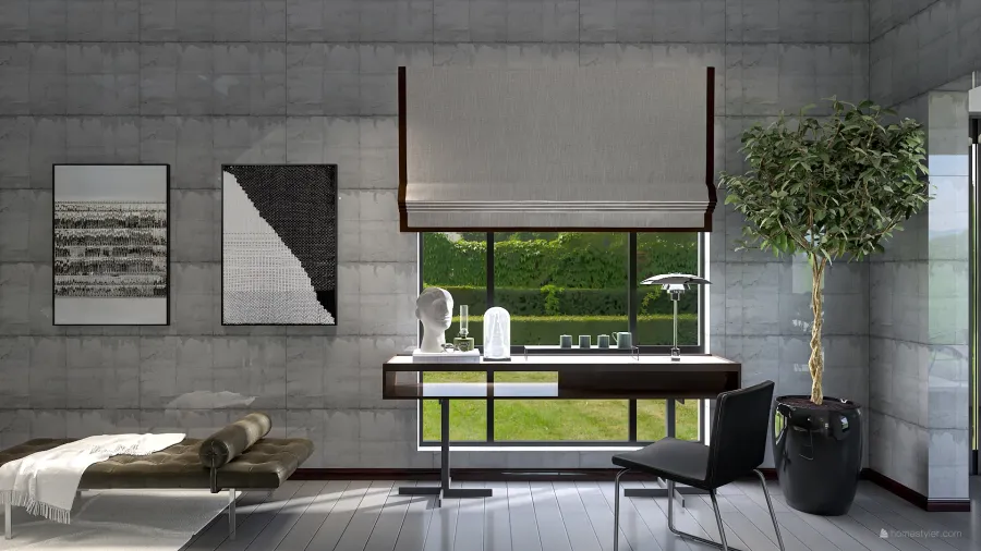 Bauhaus Industrial Black Grey White Living and Dining Room 3d design renderings