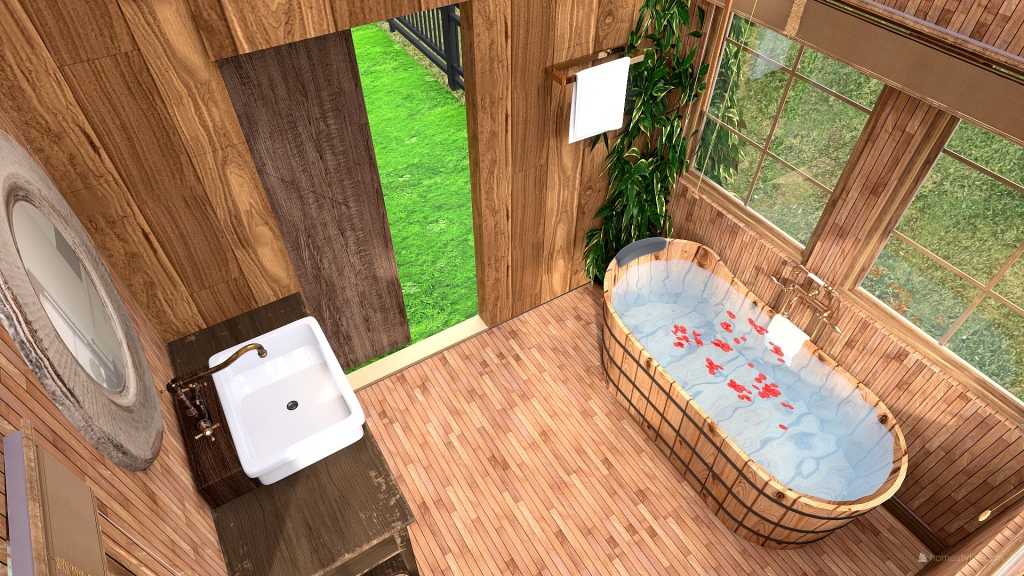 Rustic Farmhouse Tiny Treehouse Green WoodTones Blue 3d design renderings