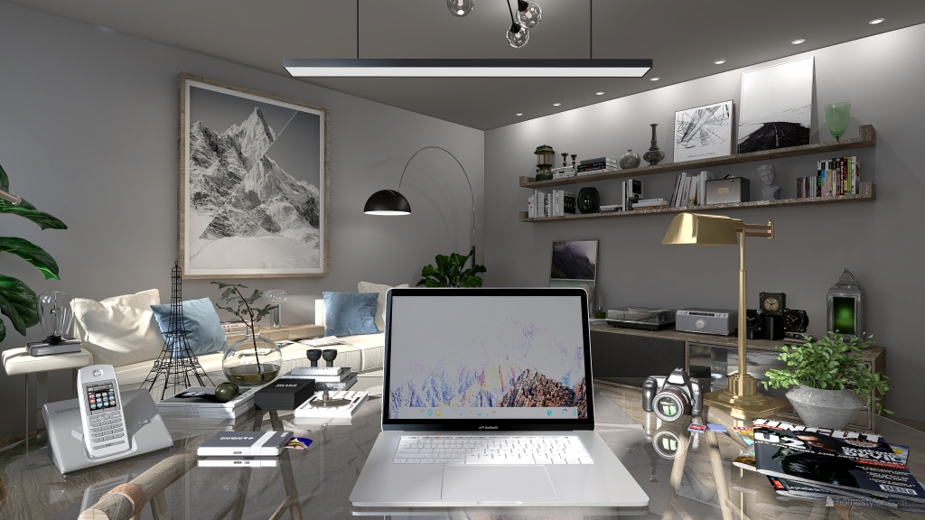 Modern Contemporary Grey EarthyTones Library 3d design renderings