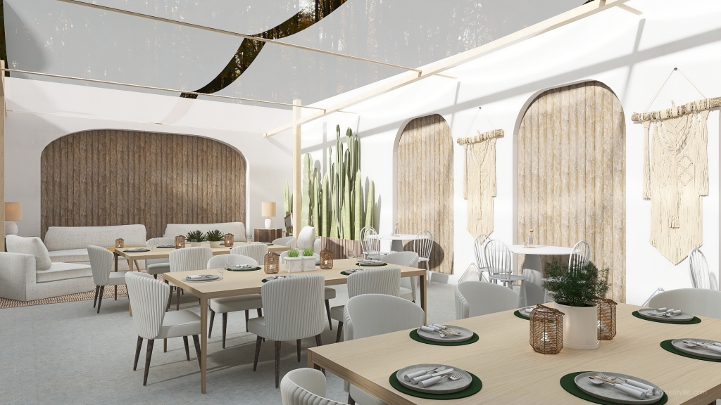 WabiSabi Villa Bella Hotel Dining Beige White 3d design renderings