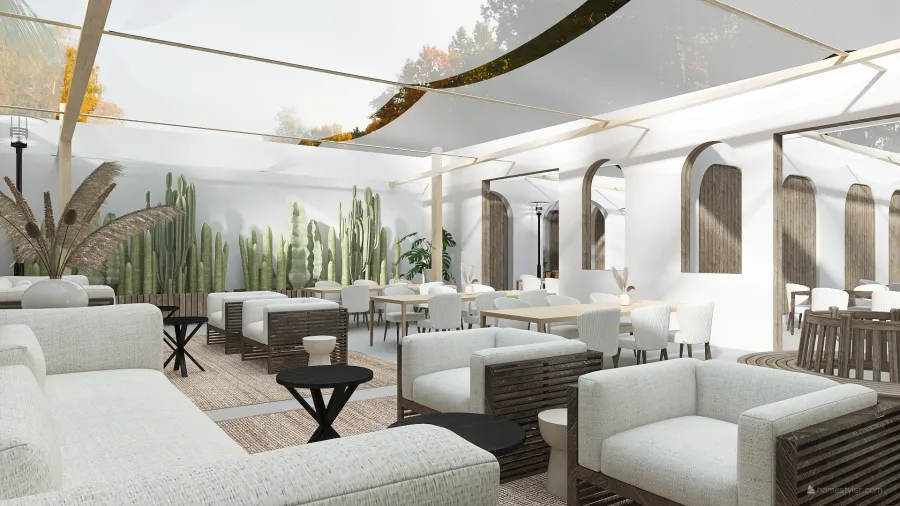 WabiSabi Villa Bella Hotel Dining Beige White 3d design renderings