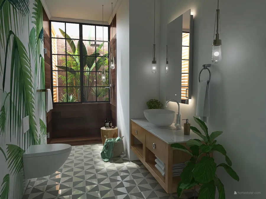 Cuarto de baño Tropical 3d design renderings