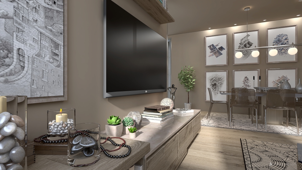 Modern Contemporary Grey EarthyTones Living and Dining Room 3d design renderings