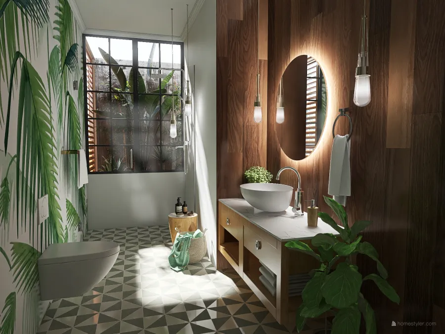 Cuarto de baño Tropical 3d design renderings