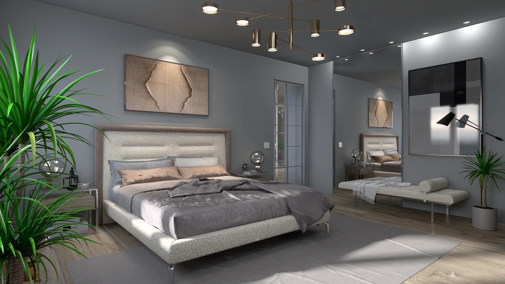 Modern Contemporary Grey EarthyTones Bedroom 3d design renderings