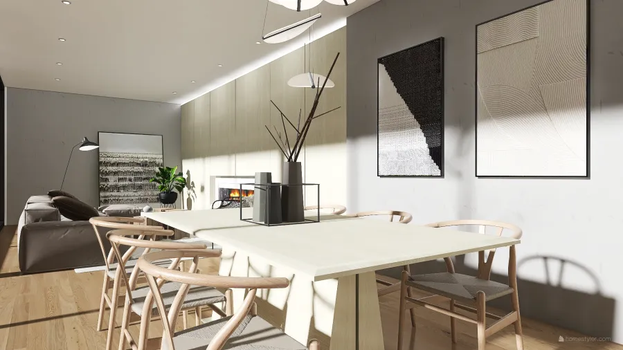 Contemporary Modern StyleOther White ColdTones ColorScemeOther Living and Dining Room 3d design renderings