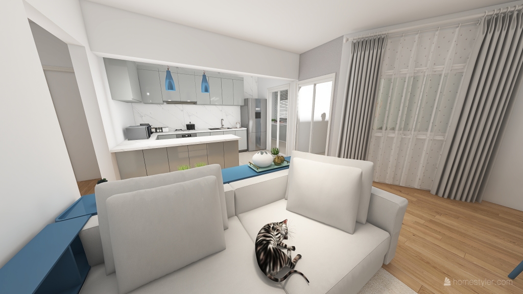 Sala de estar e jantar 3d design renderings