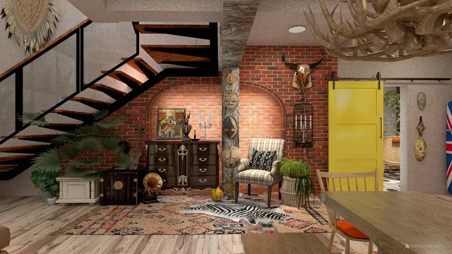 Bohemian Inspired  Bachelors House 3d design renderings