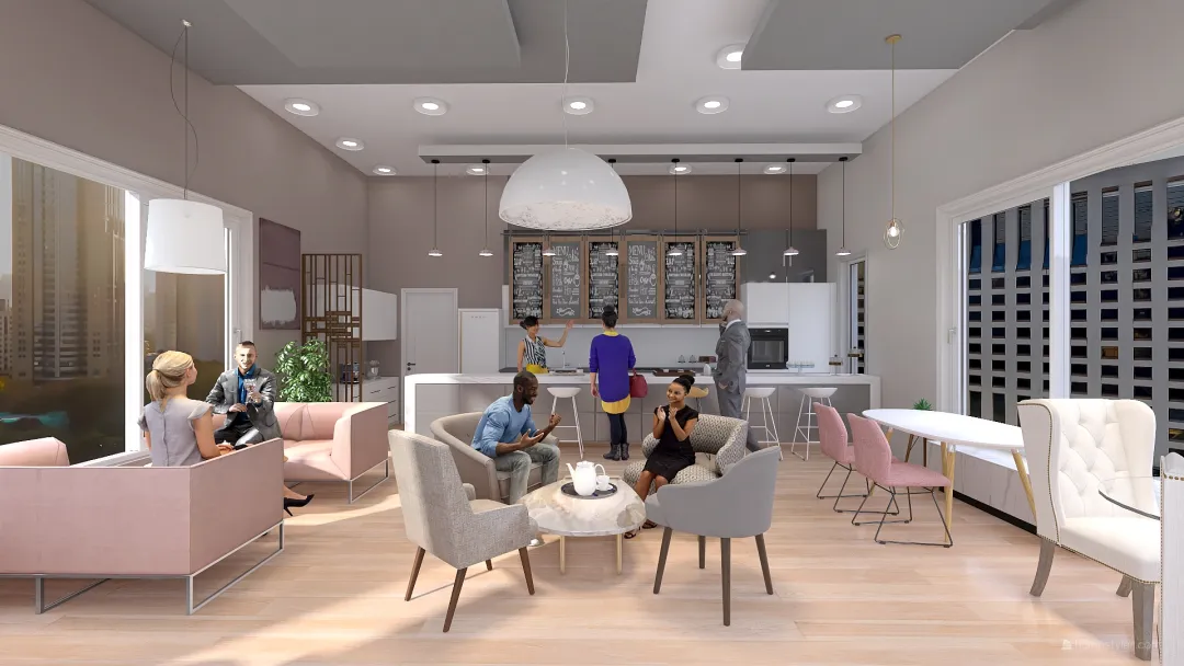 Modern-Minimalist Coffee Shop Interior Design 3d design renderings