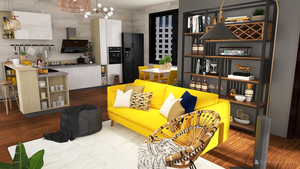 Bohemian Yellow house EarthyTones Yellow Grey 3d design renderings