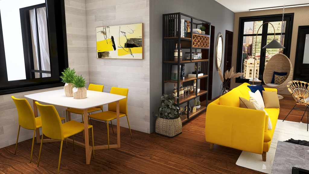 Bohemian Yellow house EarthyTones Yellow Grey 3d design renderings