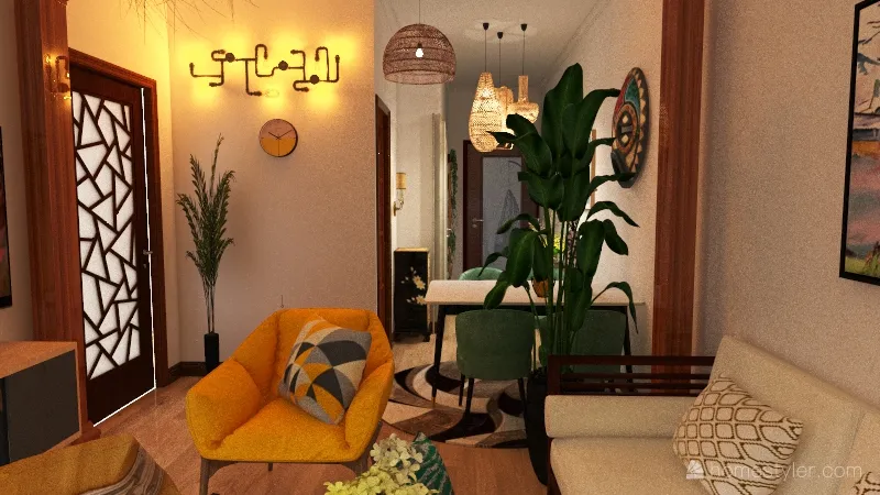 AN apartment in bohemian decor 3d design renderings
