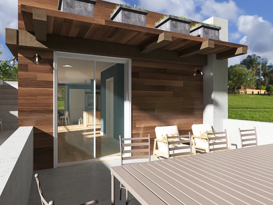 Modern Grey Blue Beige Balcony 3d design renderings