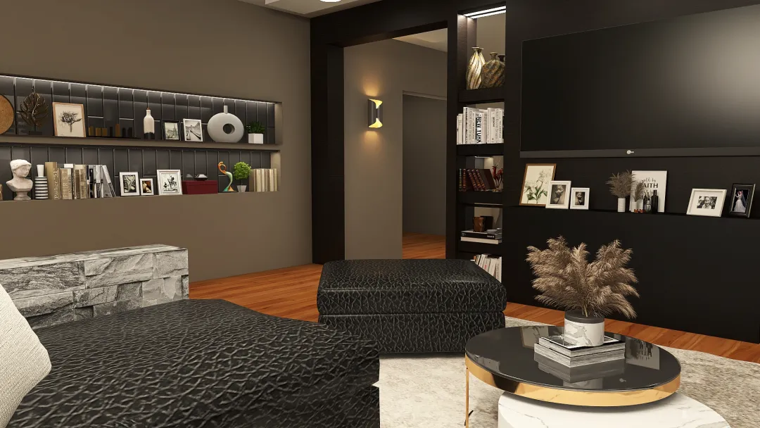 Dark-toned luxury apartment 3d design renderings