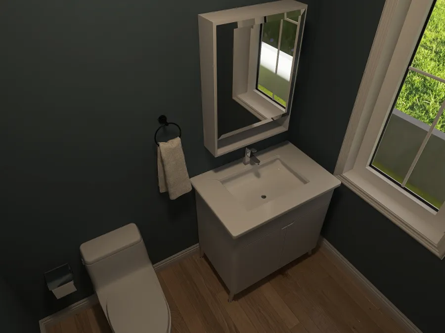 Modern Grey Blue Beige Half Bathroom 3d design renderings