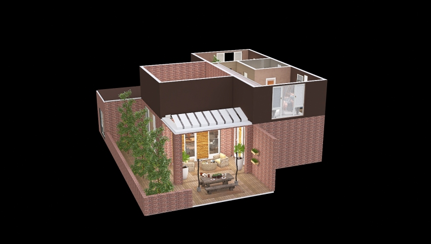 Red brick house in the country. 3d design picture 378.28