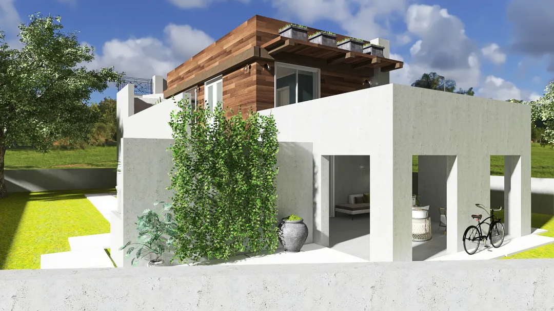 Modern Modern House in the Suburb Grey Blue Beige 3d design renderings