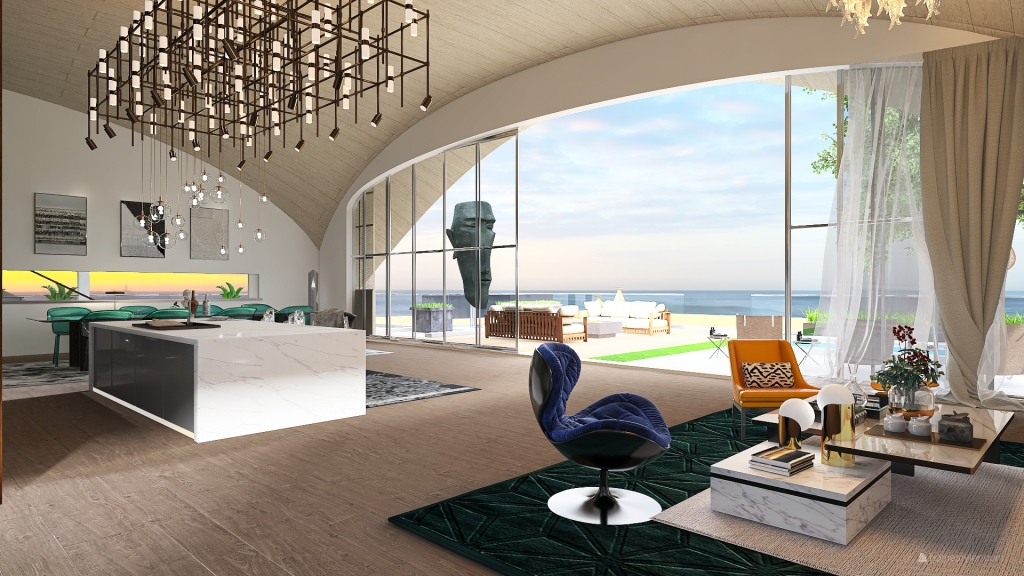 Contemporary ArtDeco The Sail Beach House White Grey 3d design renderings