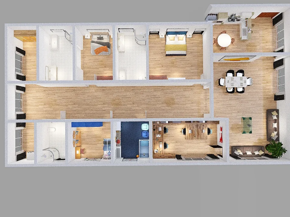 4 Bedroom Apartment 3d design renderings