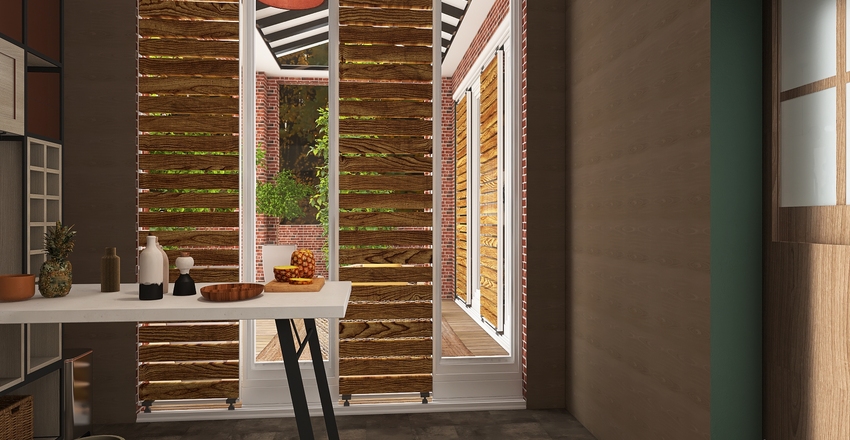 Red brick house in the country. Interior Design Render