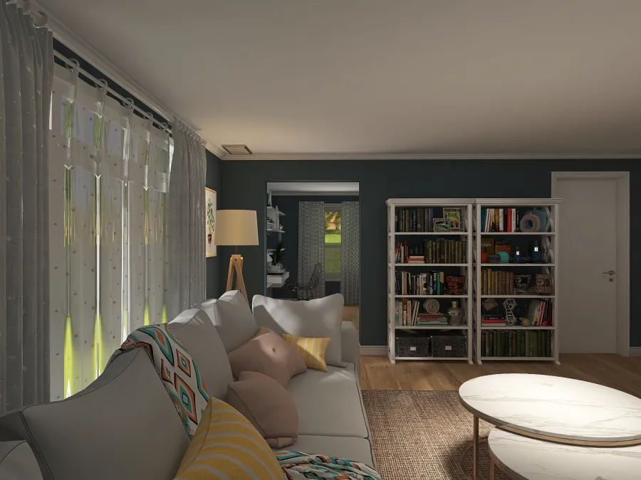 Modern Grey Blue Beige Living Room 3d design renderings
